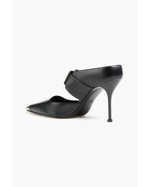 McQueen Black Punk Buckle Embellished Leather Mules