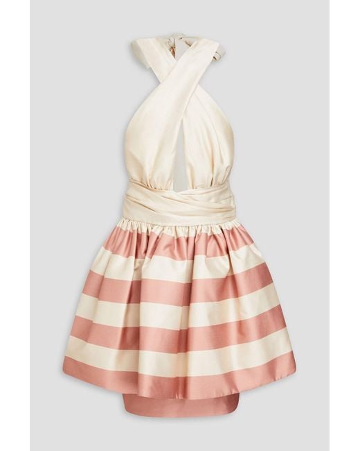 Zimmermann White Pleated Striped Silk-satin Mini Dress