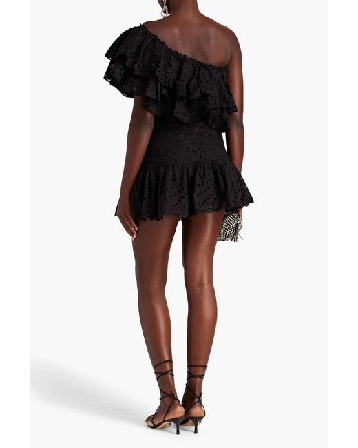 Charo Ruiz Black Flamingo One-shoulder Cropped Broderie Anglaise Cotton-blend Top