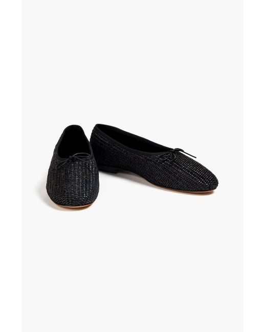 Mansur Gavriel Black Bow-detailed Raffia Ballet Flats
