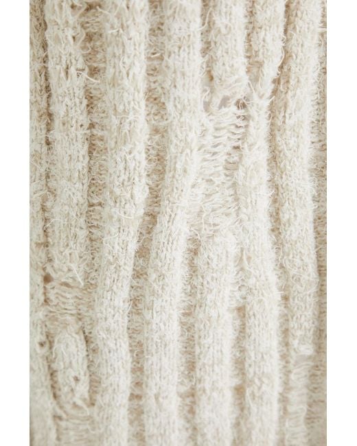 Acne White Distressed Ribbed Wool-blend Midi Skirt