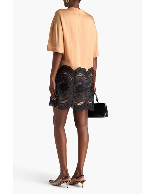 Stella McCartney Black Embroidered Satin Mini Dress