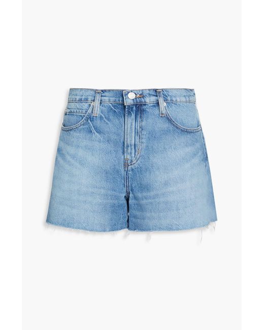 FRAME Blue Frayed Denim Shorts