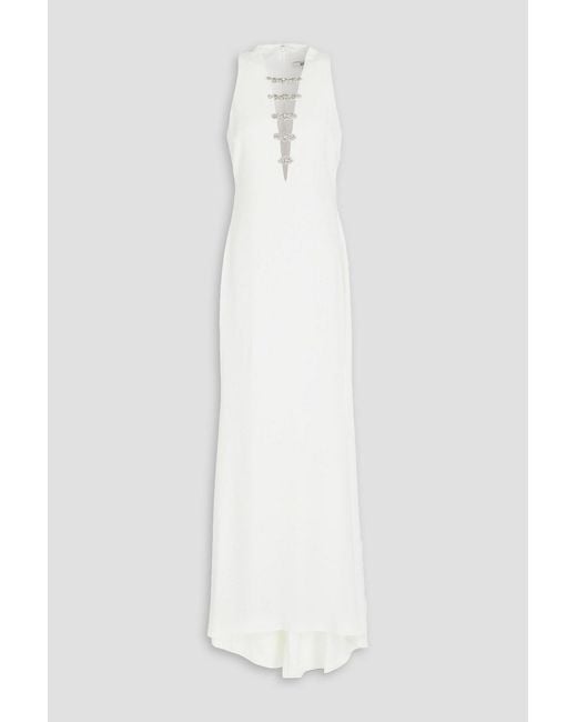 Badgley Mischka White Embellished Stretch-crepe Gown