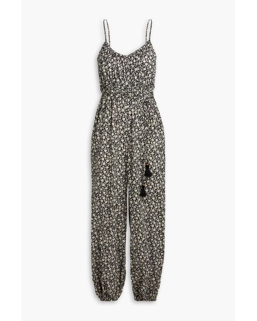 Tory Burch Black Floral-Print Cotton-Mousseline Jumpsuit