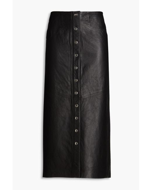 Envelope Black Leather Midi Skirt