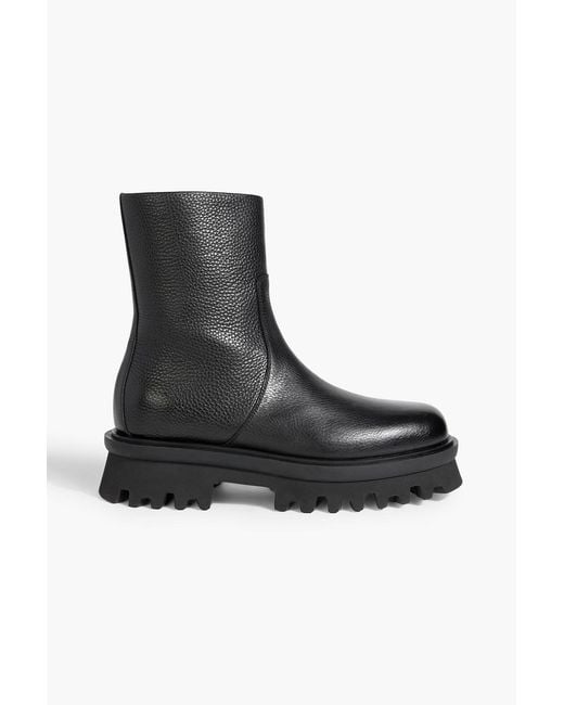 Ferragamo Black Klem Pebbled-Leather Ankle Boots