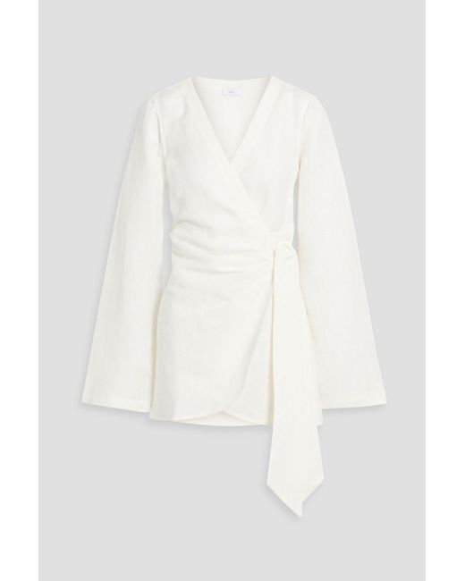 Onia White Pleated Linen-blend Gauze Mini Wrap Dress