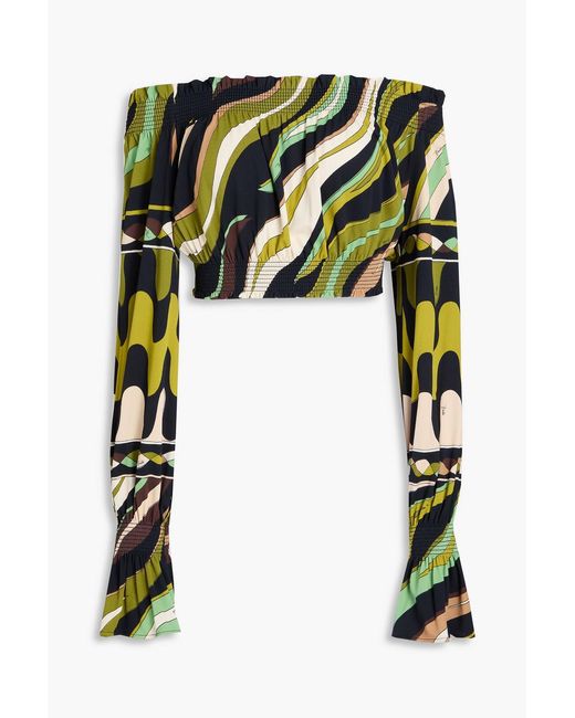 Emilio Pucci Black Cropped Off-the-shoulder Printed Jersey Top