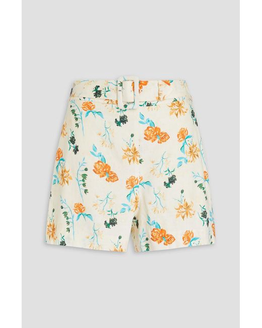 Solid & Striped White The Renata Belted Floral-print Linen-blend Shorts