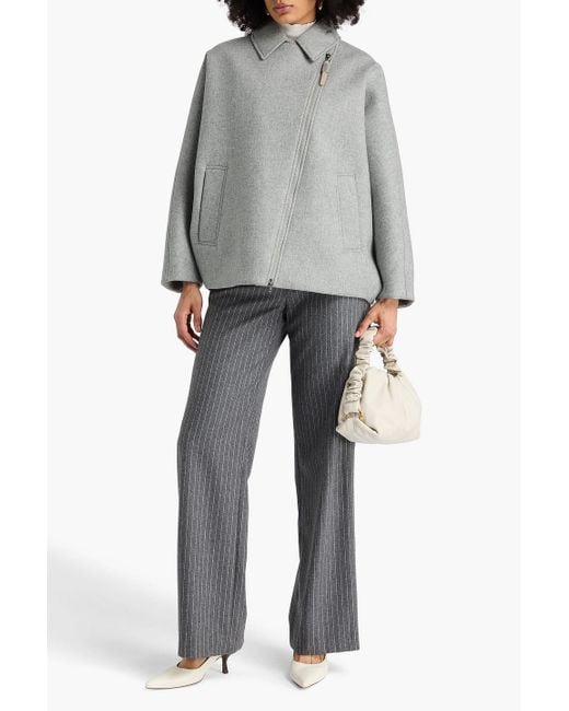 Brunello Cucinelli Gray Bead-Embellished Wool And Cashmere-Blend Coat