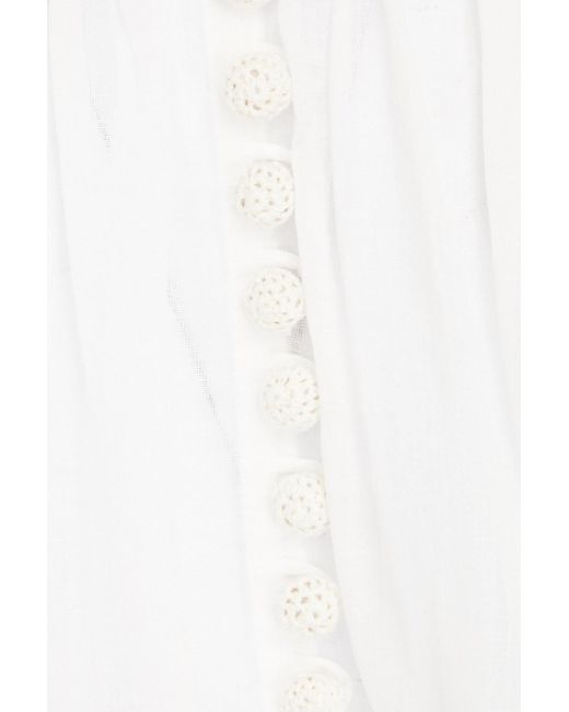 Zimmermann White Crocheted Lace-paneled Ramie-gauze Blouse