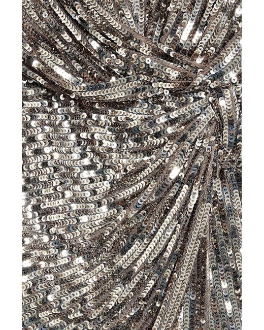 Badgley Mischka Gray Wrap-effect Sequined Tulle Midi Dress