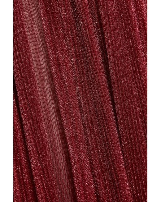Dolce & Gabbana Red Metallic Plissé-Tulle Midi Dress