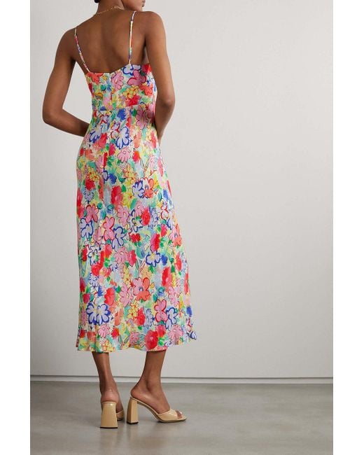 Rixo White Lanie Tie-detailed Floral-print Crepe De Chine Midi Dress