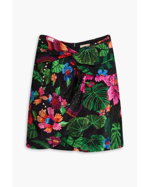 Farm Rio Green Twisted Printed Satin Mini Skirt