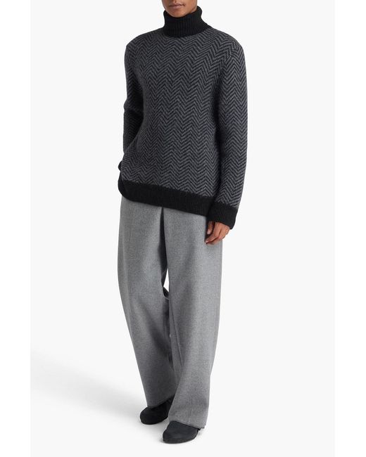 Officine Generale Black Herringbone Alpaca-Blend Turtleneck Sweater for men