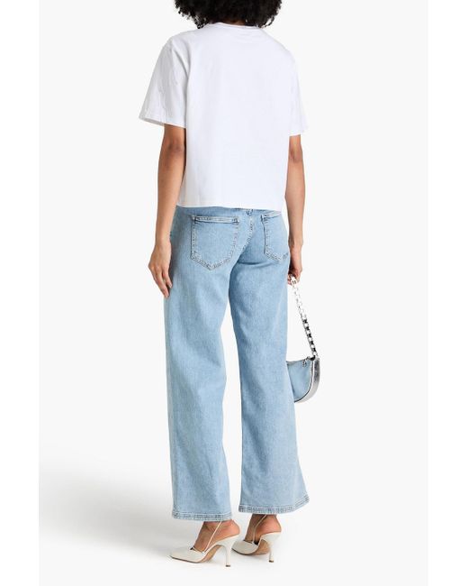 Jonathan Simkhai White Cropped Bead-embellished Stretch-cotton Jersey T-shirt