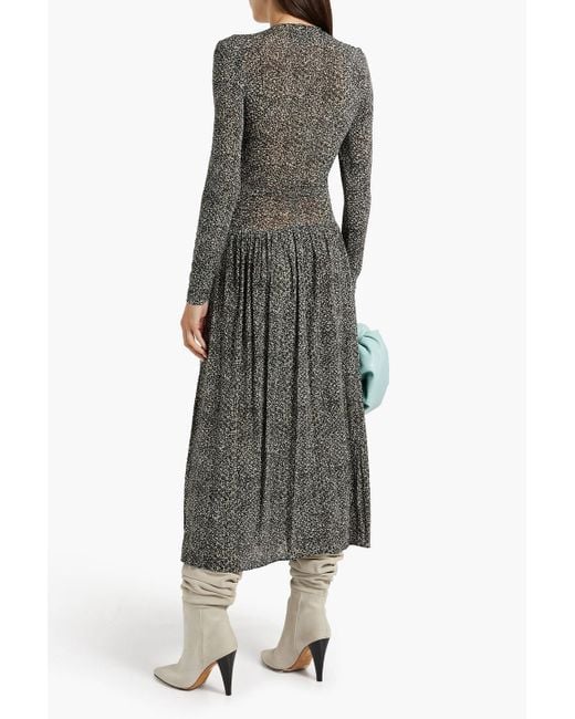 Isabel Marant Jenny Pleated Printed Stretch-jersey Midi Dress in Gray | Lyst