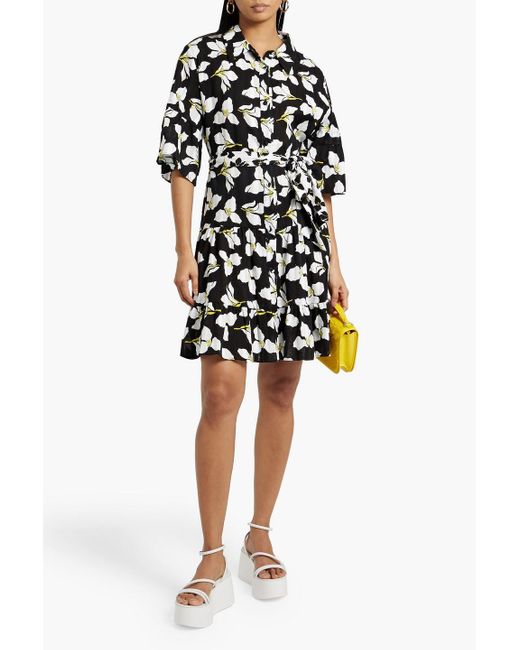 Diane von Furstenberg Black Beata Floral-print Cotton-jacquard Mini Shirt Dress