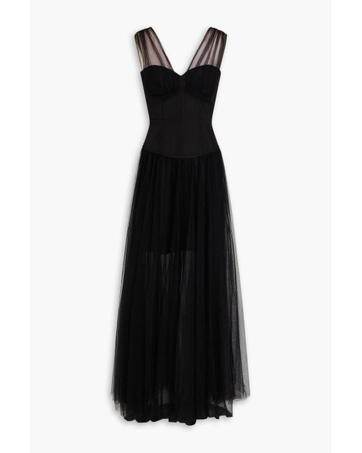 Zac Posen Black Pleated Tulle And Jersey Gown
