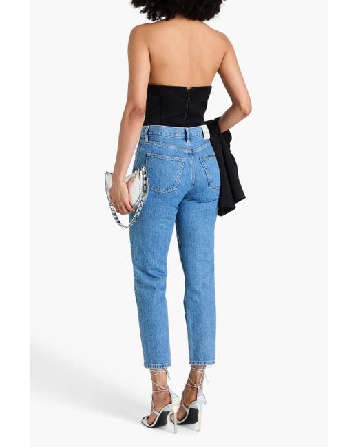 FRAME Women's Blue Crystal-embellished Cropped Straight-leg Jeans