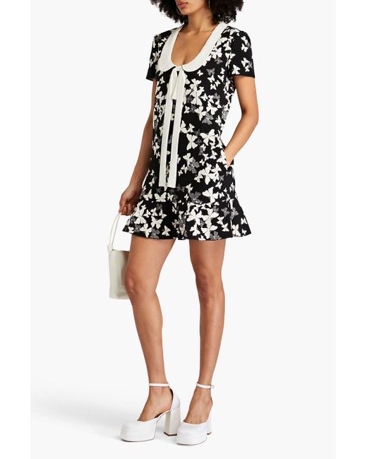 RED Valentino White Bow-embellished Printed Stretch-crepe Mini Dress