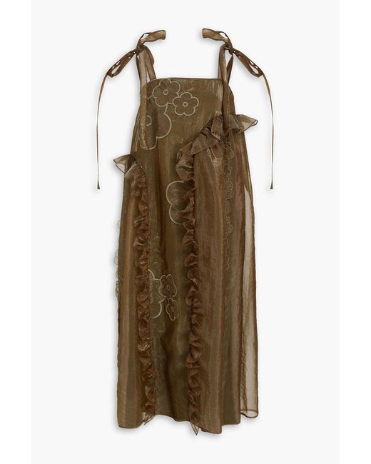 CECILIE BAHNSEN Brown Oswald Floral-appliquéd Organza Midi Dress