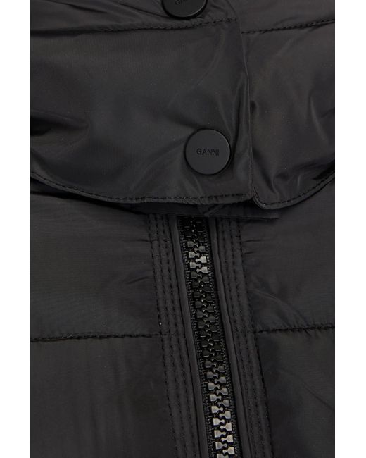 Ganni Black Quilted Shell Hooded Jacket