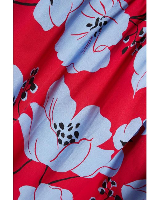 Carolina Herrera Red Floral-print Cotton-blend Poplin Midi Dress