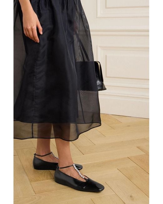 Jil Sander Black Crystal-Embellished Leather Ballet Flats