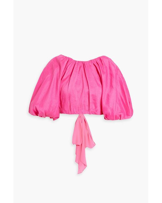 Aje. Pink Admiration Cropped Lace-up Linen-blend Top