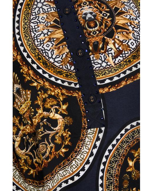 Camilla Black Crystal-Embellished Printed Silk-Jersey Top