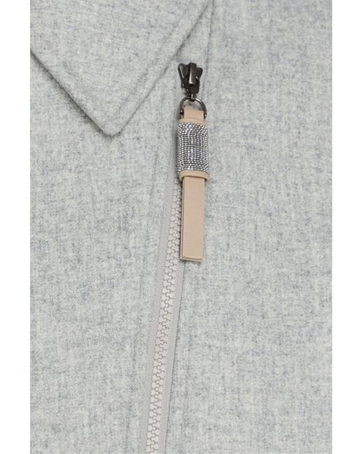 Brunello Cucinelli Gray Bead-Embellished Wool And Cashmere-Blend Coat