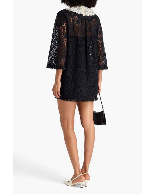 Zimmermann Black Ruffled Two-Tone Cotton-Blend Corded Lace Mini Dress