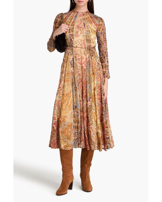 Zimmermann Natural Belted Floral-print Georgette Midi Dress