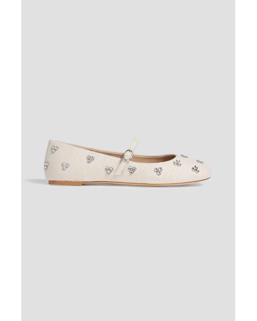 Stuart Weitzman White Tammy Crystal-Embellished Canvas Mary Jane Flats