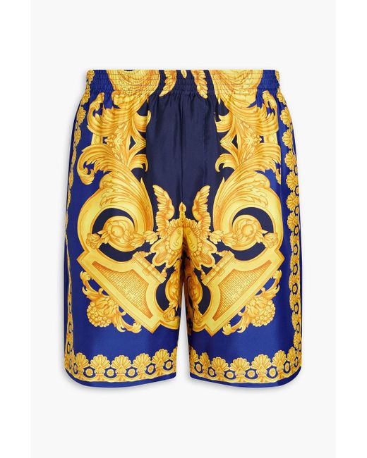 Versace Blue Printed Silk-twill Shorts for men