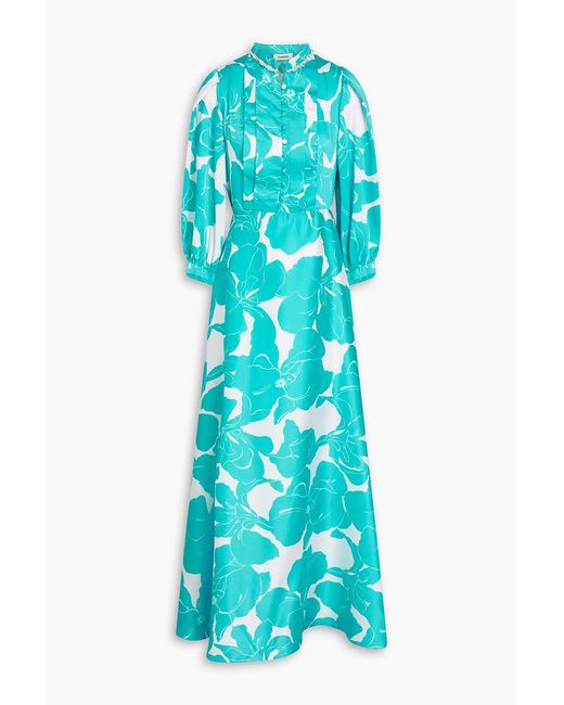 Sandro Blue Crystal-embellished Floral-print Twill Maxi Dress