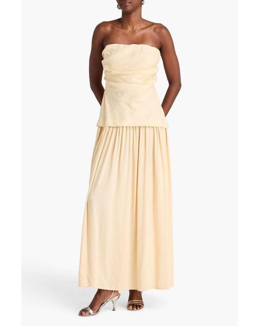 Faithfull The Brand White Hedy Strapless Gathered Linen And Voile Maxi Dress