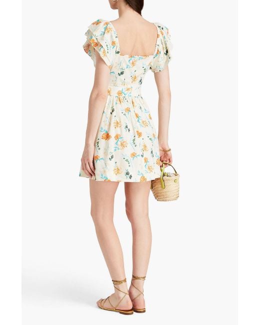 Solid & Striped White The Renata Cutout Floral-print Linen-blend Mini Dress