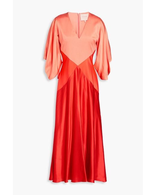 Roksanda Red Cold-shoulder Color-block Satin-crepe Midi Dress