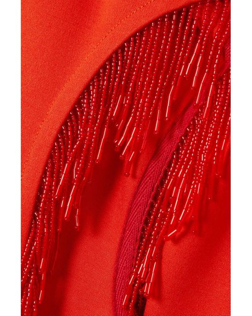Staud Red Kristen maxikleid aus crêpe mit cut-out, fransen und zierperlen