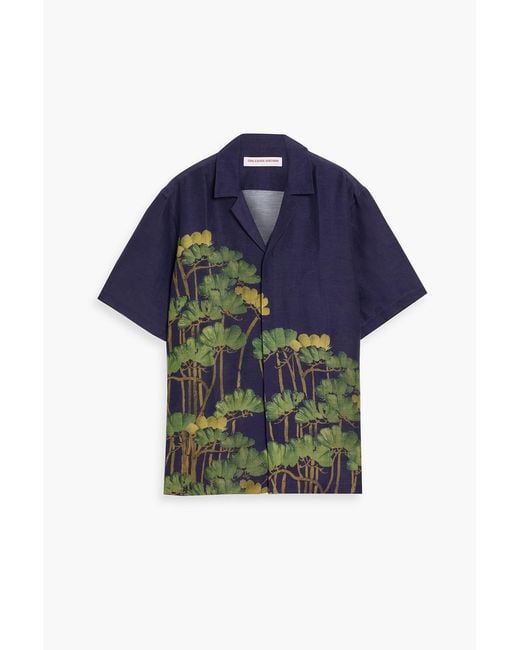Orlebar Brown Blue Maitian Floral-Print Linen-Blend Shirt for men