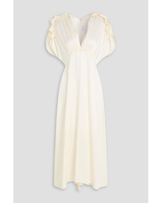 Victoria Beckham White Ruffled Satin-Crepe Midi Dress