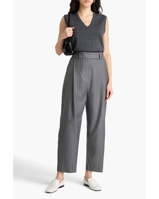 Totême  Gray Cropped Pinstriped Wool-Twill Tapered Pants