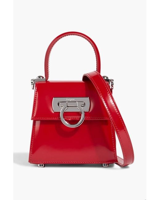 Ferragamo Red Xs Iconic Micro Patent-Leather Tote