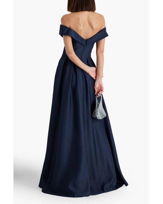 Marchesa Blue Pleated Duchesse-satin Gown
