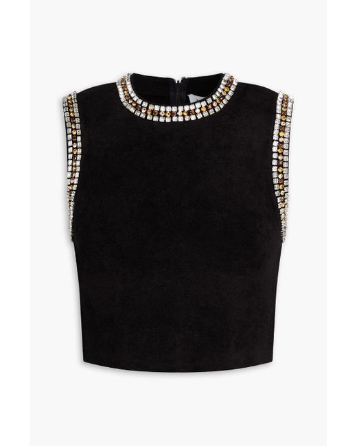 Sandro Black Cropped Crystal-Embellished Velour Top