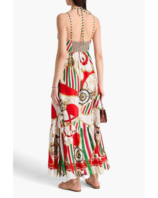 Camilla Red Crystal-embellished Printed Silk-twill Maxi Dress